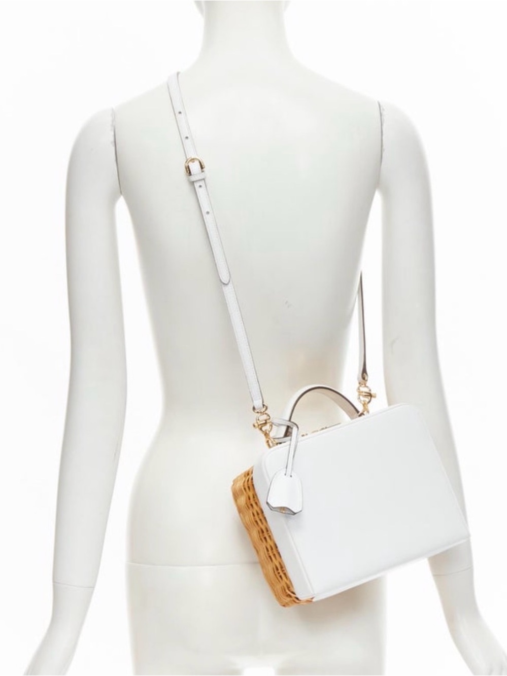 Rare Marc Cross Grace rattan wicker white leather box bag